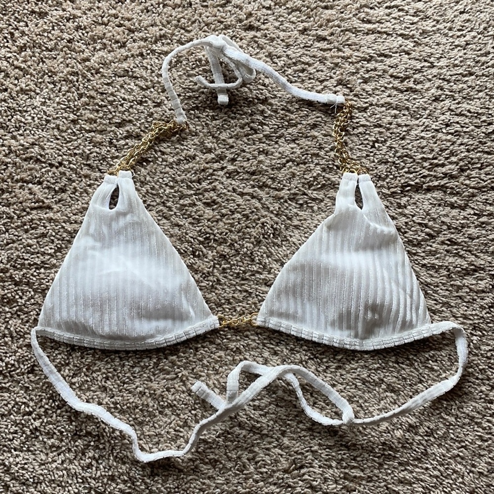 White Velvet and Gold Chain Bikini